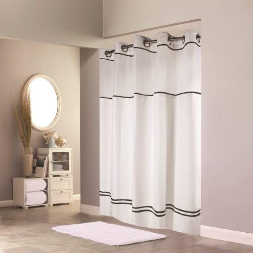 Hookless® Escape Shower Curtain with Snap-in Liner, Polyester, 71"x74", White/Black